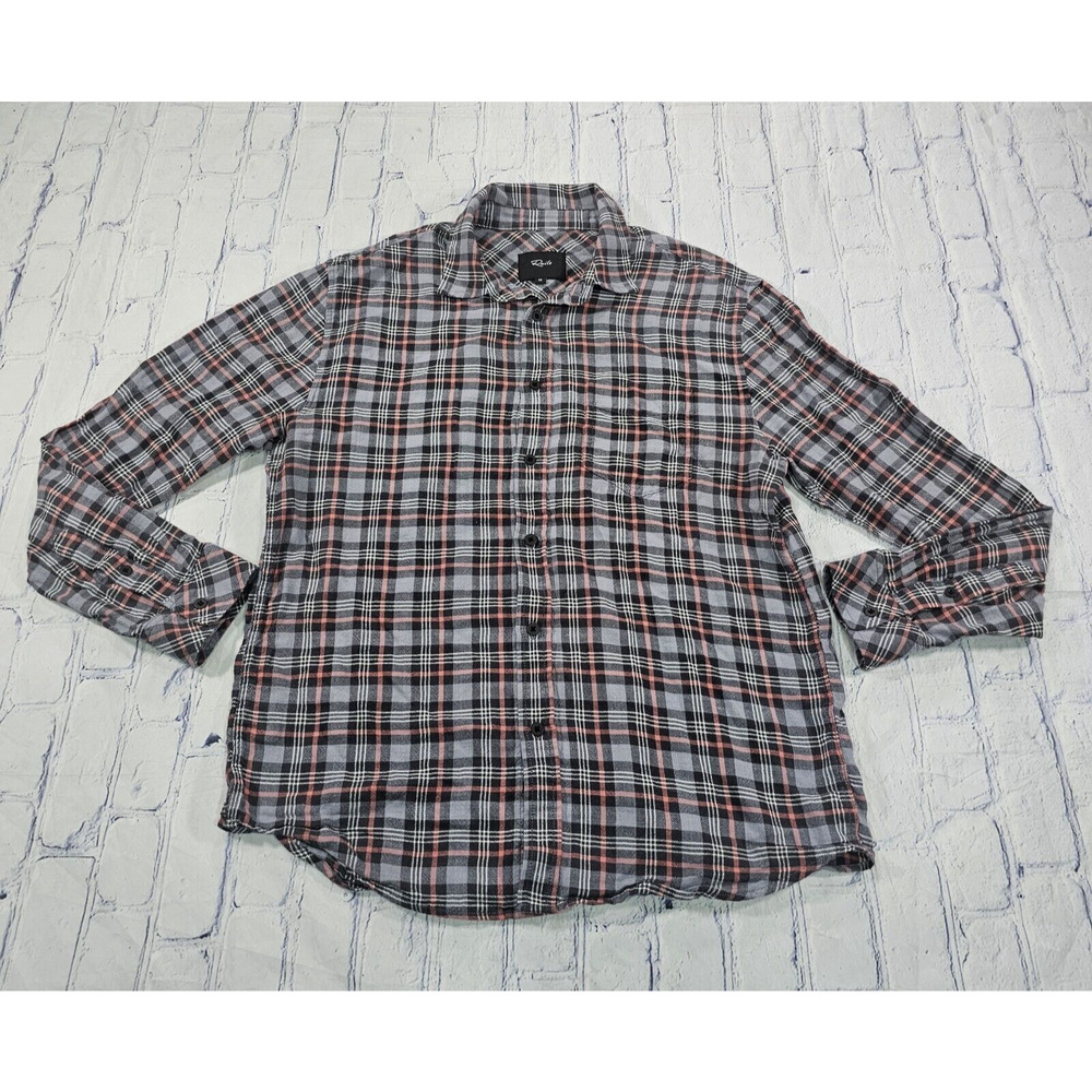 Rails MENS SIZE M Wyatt Valencia Steele Flannel Plaid Shirt Gray Cotton